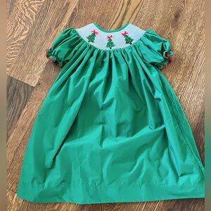 Girls hand smocked green Christmas dress - 5T